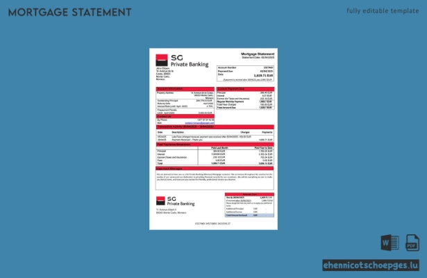 Monaco SG Private Banking Monaco Hypothekenabrechnung Word- und PDF-Beispielvorschau